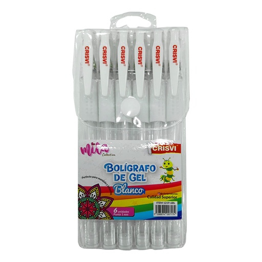 [1219-6BL] BOLIGRAFO DE GEL BLANCO X6