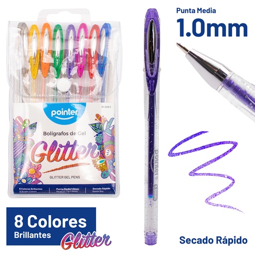 [GP-2208-G] BOLIGRAFO DE GEL ESCARCHADO x 8 