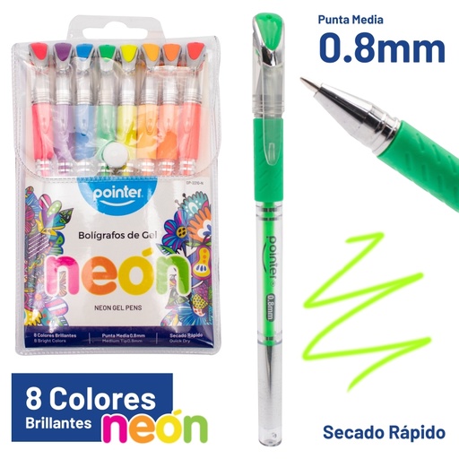 [GP-2210-N] BOLIGRAFO TINTA GEL NEON x 8 PZAS.