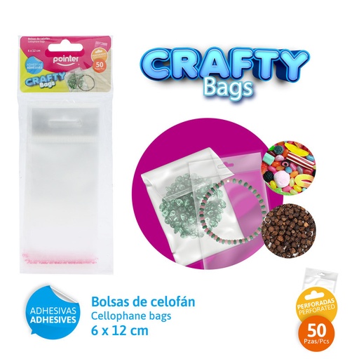 [OBH-612] BOLSAS DE CELOFAN ADHESIVAS PERFORADAS x50PZAS - 6x12CM