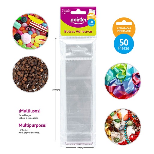 [OBH-27] BOLSAS DE CELOFAN ADHESIVAS PERFORADAS x50PZAS - 5x18CM