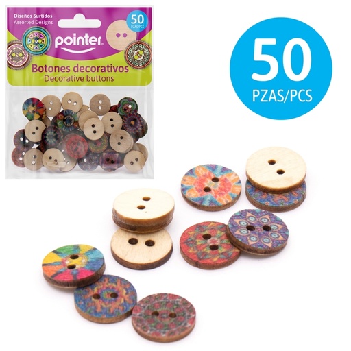 [ANC-2103] BOTONES DECORATIVOS DE MADERA ESTAMPADOS (CIRCULOS) - x50PZAS