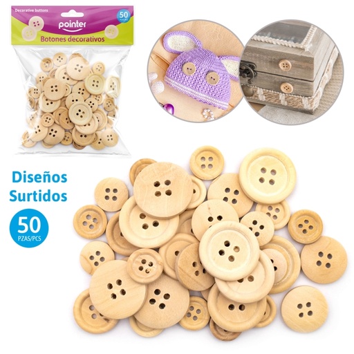 [ANC-2203] BOTONES DECORATIVOS DE MADERA - x50PZAS