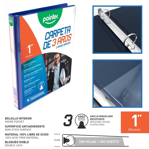 [FLJG-P-1-BU] CARPETA 3 AROS 1" - AZUL