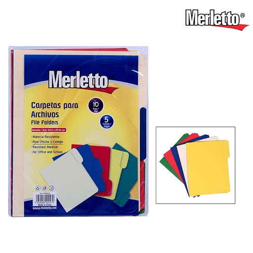 [780-4488206] CARPETA DE COLORES PARA ARCHIVOS - CARTA x10PZAS