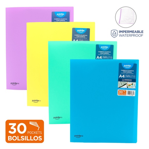 [FL1-34] CARPETA PLASTICA (PASTEL) - 30 BOLSILLOS CARTA 21x29,7Cm