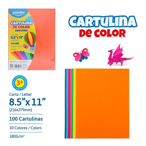 [CT-10-100] CARTULINA DE COLORES X100