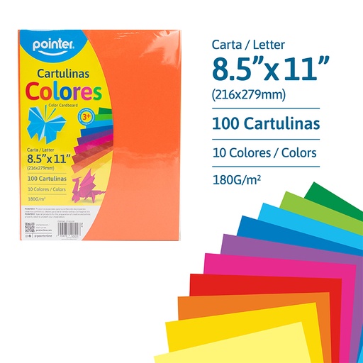[CT-10-100] CARTULINA DE COLORES X100