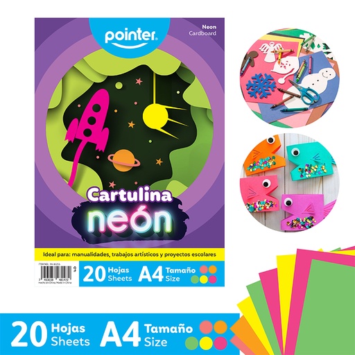 [PA-80255] CARTULINA NEON COLORES SURTIDOS A4 x20UND