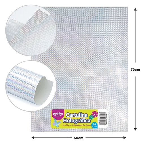 [HCT-SQ57-S] CARTULINA HOLOGRAFICA PLATEADA - ROMBOS (50x70CM)