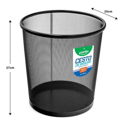 [HY-65002-BK] CESTO METALICO PARA BASURA (NEGRO) 10.5"