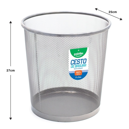 [HY-65002-SV] CESTO METALICO PARA BASURA (PLATEADO) 10.5"