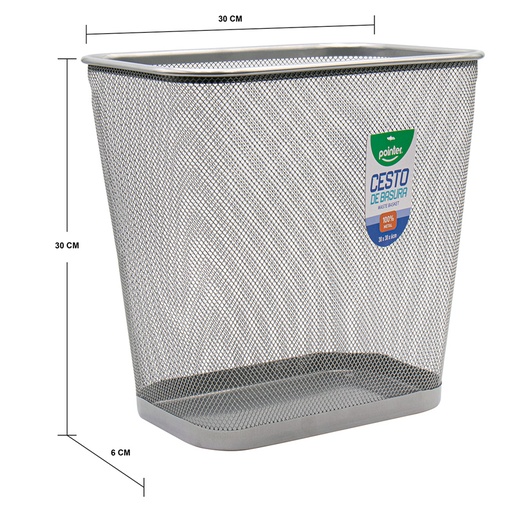 [HY-63516-SV] CESTO METALICO PARA BASURA (PLATEADO) 12"