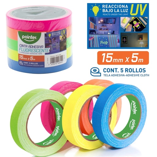 [NFTP-15X5] CINTA ADHESIVA DE COLORES FLUORESCENTE - 15mmx5m