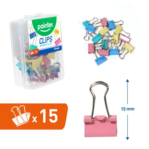[BXDC-15MM-C] CLIP SUJETA PAPEL DE COLORES 15mm x 15 PZAS