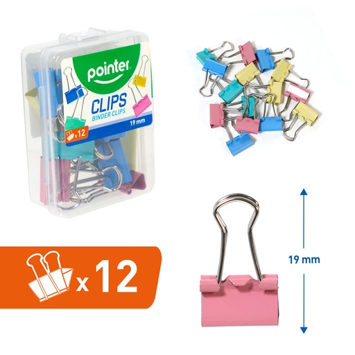 [BXDC-19MM-C] CLIP SUJETA PAPEL DE COLORES 19mm x 12 PZAS