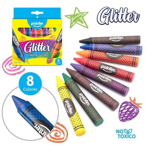 [CY-JB-8HQ-G] CRAYONES JUMBO x8 COLORES ESCARCHADOS