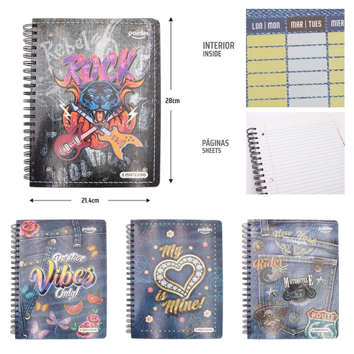 [YL-5-JN3] CUADERNO 5 MATERIAS (JEANS)