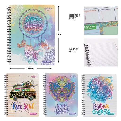 [YL-6-MD3-210] CUADERNO 6 MATERIAS (MANDALA) 210 PAGS