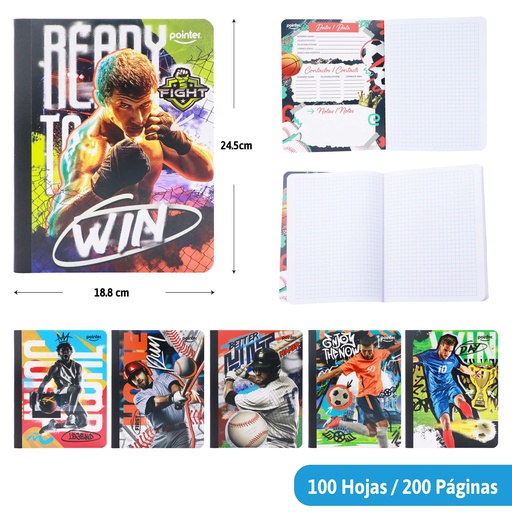 [COS-05-SQ] CUADERNO COSIDO CUADRITOS 200 PAGINAS (DEPORTE)