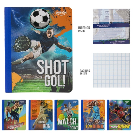 [COS-05-SQ] CUADERNO COSIDO CUADRITOS 200 PAGINAS (DEPORTE)