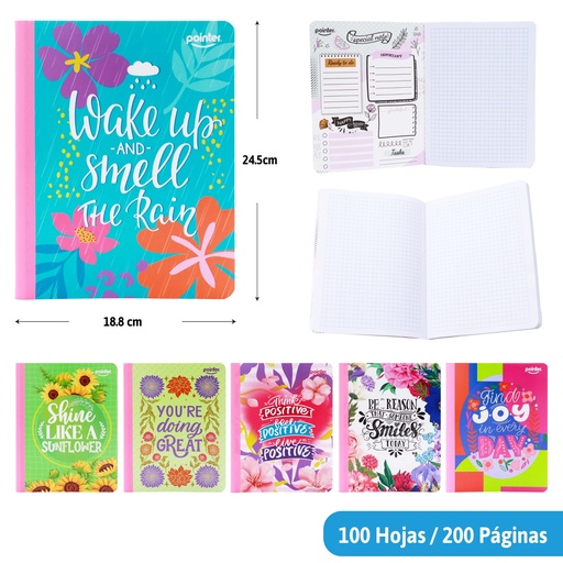 [COS-21-SQ] CUADERNO COSIDO A4 CUADRICULADO x100 HOJAS (LETTERING FEMENINO)