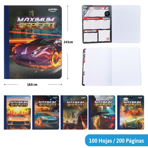 [COS-01-DL] CUADERNO COSIDO DOBLE LINEA 200 PAGINAS (AUTOS)