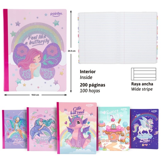 [COS-10G] CUADERNO COSIDO RAYA ANCHA (GLITTER)
