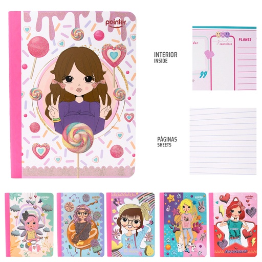 [COS-06G] CUADERNO COSIDO RAYA ANCHA (GLITTER)