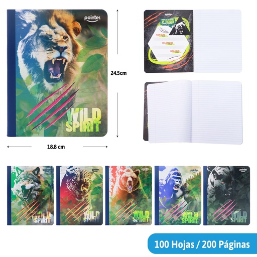 [COS-16] CUADERNO COSIDO A4 RAYA ANCHA x100 HOJAS (ANIMALES SALVAJES)