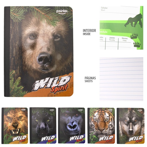 [COS-16] CUADERNO COSIDO RAYA ANCHA 200 PAGINAS (ANIMALES SALVAJES)