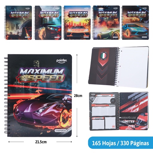 [ESP-12-5M] LIBRETA ESPIRAL 5 MATERIAS x165 HOJAS (CARROS)