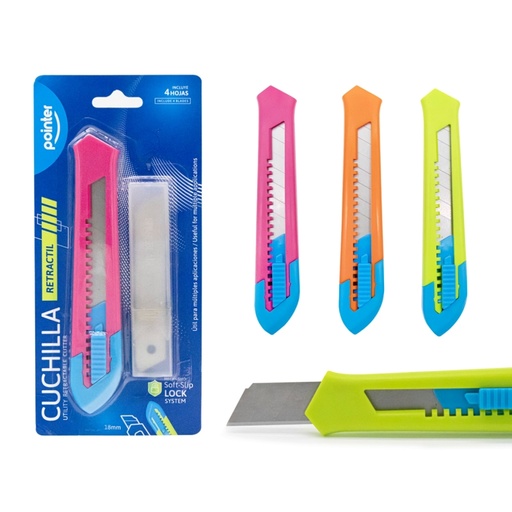 [CT-1901] CUCHILLA RETRACTIL 18MM + 4 HOJAS DE REPUESTO