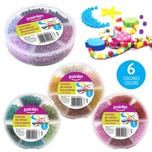 [ANC-2104] CUENTAS DE VIDRIOS DECORATIVAS x6 COLORES