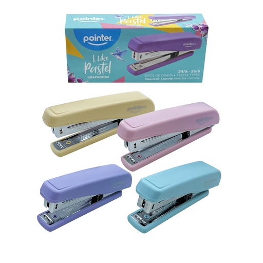 [ST-2299] GRAPADORA PLASTICA MEDIA TIRA (PASTEL) - 20 HOJAS