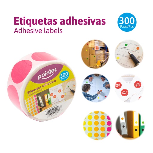 [ANC-22130-FU] ETIQUETAS ADHESIVAS FUCSIA x300 PZAS.