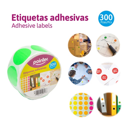 [ANC-22130-GN] ETIQUETAS ADHESIVAS NEON (VERDE) 300PZAS