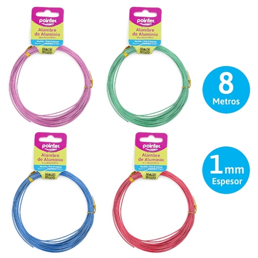 [ANC-1801A] ALAMBRE DE ALUMINIO PARA MANUALIDADES (COLORES VARIOS) 1MM x 8M