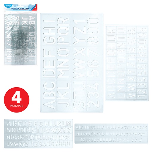 [S-02145] JUEGO DE PLANTILLAS DE NÚMEROS Y LETRAS - 4 PIEZAS