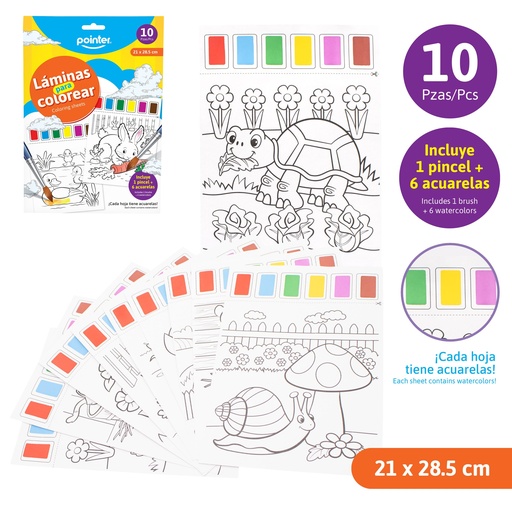 [DB-2265] LAMINAS PARA COLOREAR x10PZAS (INCLUYE ACUARELAS Y PINCEL)