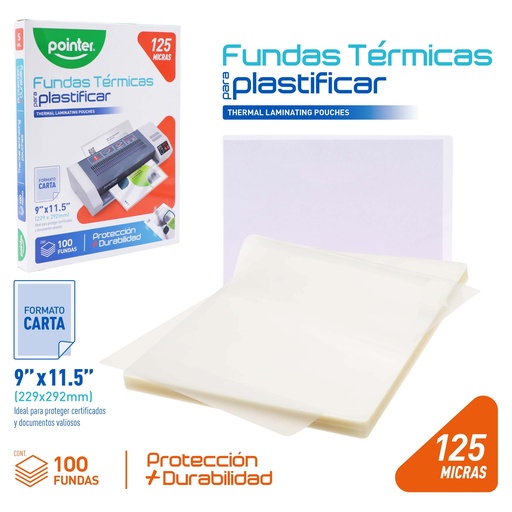 [YL-229292-2] LAMINAS PARA PLASTIFICAR 125 MICRAS x100UND - CARTA (22.9 x 29.2CM)