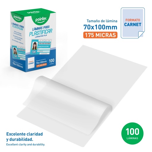 [YL-70100] LAMINAS PARA PLASTIFICAR TAMAÑO CARNET 70X100MM 175 MICRAS
