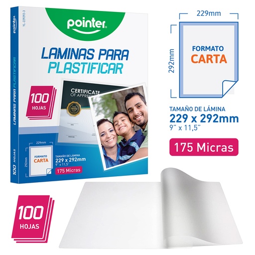 [YL-229292-3] LAMINAS PARA PLASTIFICAR CARTA 175 MICRAS