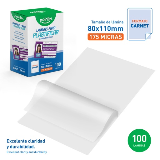 [YL-80110] LAMINAS PARA PLASTIFICAR TAMAÑO CARNET 175 MIC