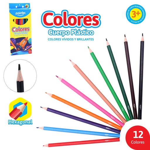 [PHCP-12] LAPICES DE COLORES x12PZS - CUERPO PLASTICO