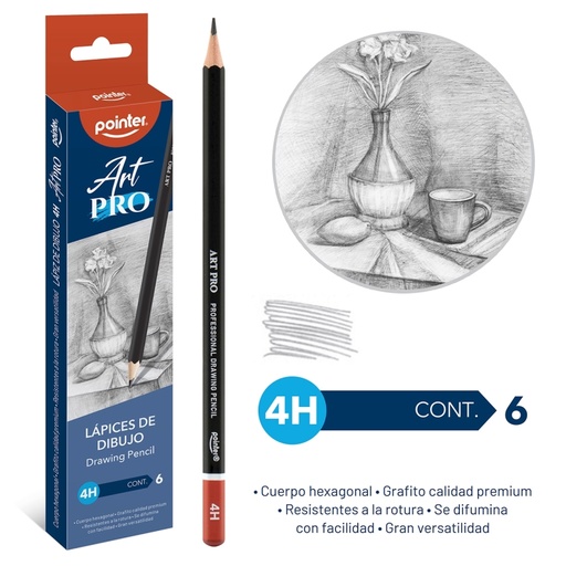 [DP-4H-6] LAPICES DE DIBUJO ART PRO 4H x6PZAS