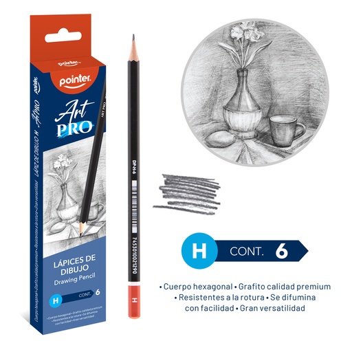 [DP-H-6] LAPICES DE DIBUJO ART PRO H x6PZAS