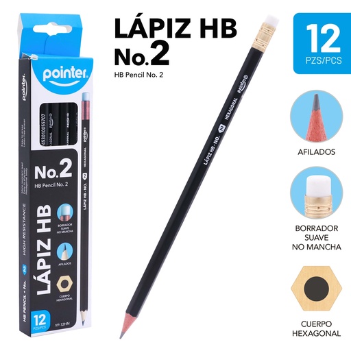[YP-12HN] LAPIZ DE GRAFITO HB No.2 NEGRO - CUERPO HEXAGONAL