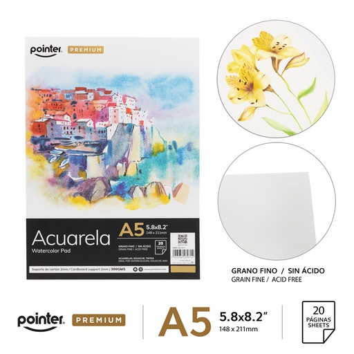 [DBWA-300-A5-P] LIBRETA PARA ACUARELA A5 x 20 HOJAS