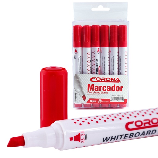 [WB-803-RD] MARCADOR CORONA ROJO PARA TABLERO ACRILICO X1